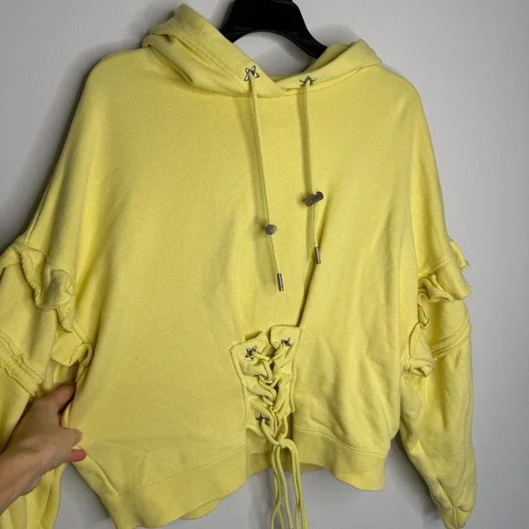 B1 Puma x Collina Strada Yellow Lace Up Ruffle Hoodie Sweatshirt XL 624534-31 - Picture 7 of 10